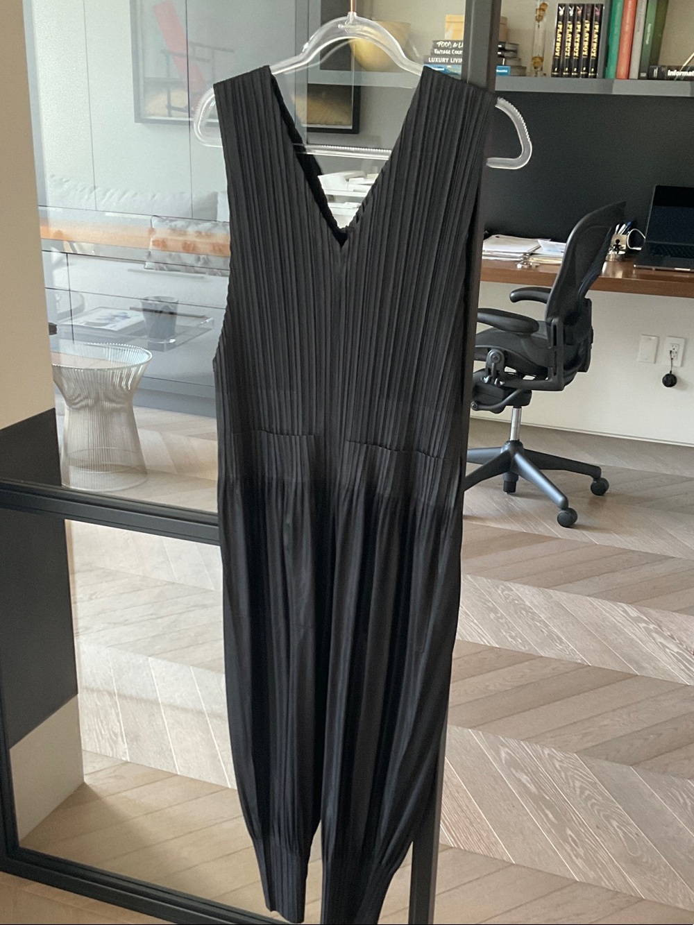Issey Miyake Black One-Shoulder Pleated Jumpsuit